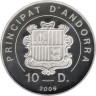  Андорра. 10 динеров 2009 год. 200 лет Фредерику Шопену – Рука и автограф. 