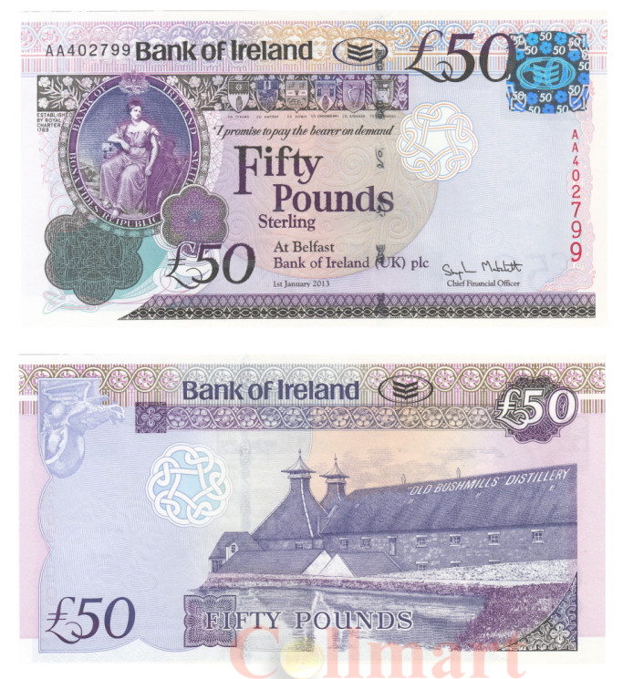  Бона. Северная Ирландия 50 фунтов 2013 год. Гиберния. (Пресс) 