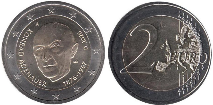  Германия. 2 евро 2026 год. Конрад Аденауэр. (А) 