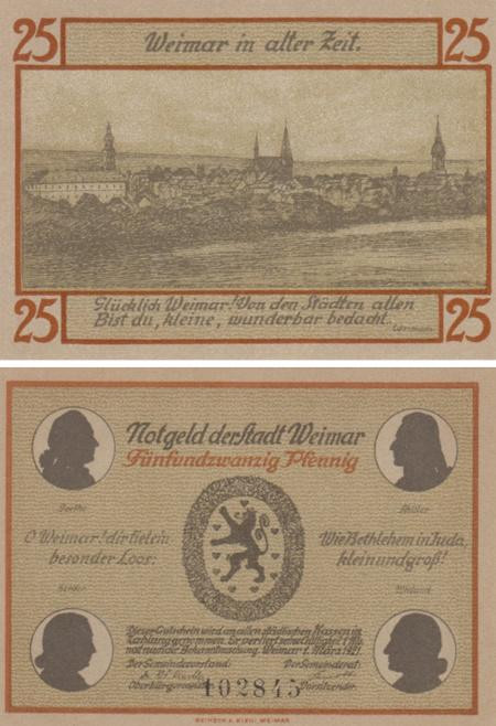 Бона. Германия. Веймар 25 пфеннигов 1921 год (вариант 1). Нотгельд. (XF) 