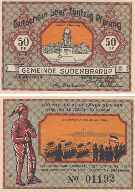  Бона. Германия. Зюдербраруп 50 пфеннигов без года (вариант 8). Нотгельд. (XF) 
