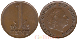 Нидерланды. 1 цент 1965 год. Королева Юлиана.
