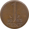  Нидерланды. 1 цент 1965 год. Королева Юлиана. 