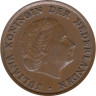  Нидерланды. 1 цент 1965 год. Королева Юлиана. 