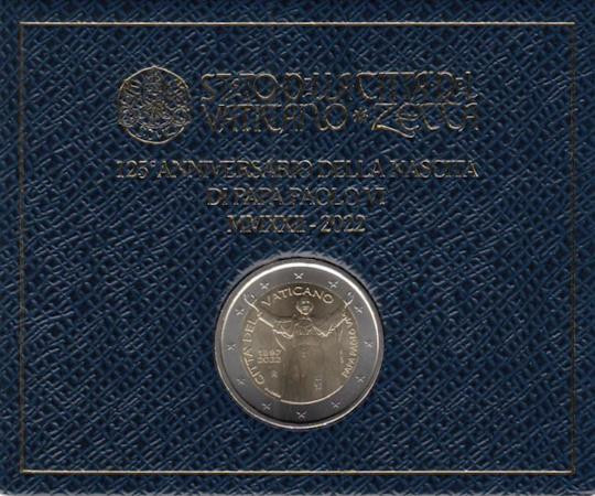  Ватикан. 2 евро 2022 год. 125 лет со дня рождения Папы Римского Павла VI. 