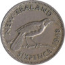  Новая Зеландия. 6 пенсов 1948 год. Разноклювая гуйя. 