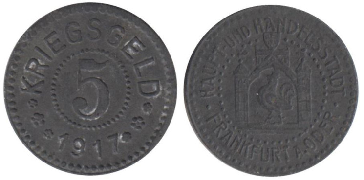  Германия. Франкфурт-на-Одере. 5 пфеннигов 1917 год. Нотгельд. 