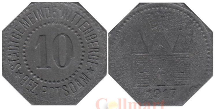  Германия. Виттенберге. 10 пфеннигов 1917 год. Замок. Нотгельд. 
