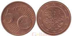 Германия. 5 евроцентов 2008 год. Дубовые листья. (D)