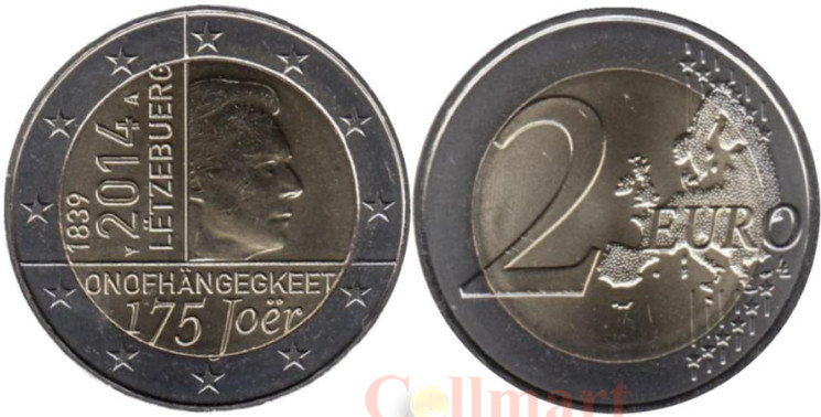  Люксембург. 2 евро 2014 год. 175 лет независимости Люксембурга. 