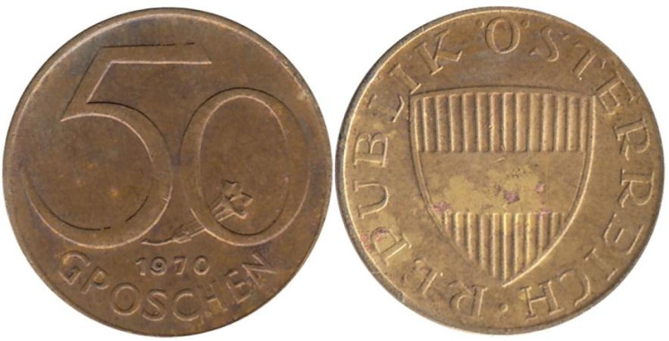  Австрия. 50 грошей 1970 год. 