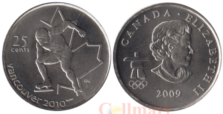  Канада. 25 центов 2009 год. XXI зимние Олимпийские Игры, Ванкувер 2010 - Конькобежный спорт. 