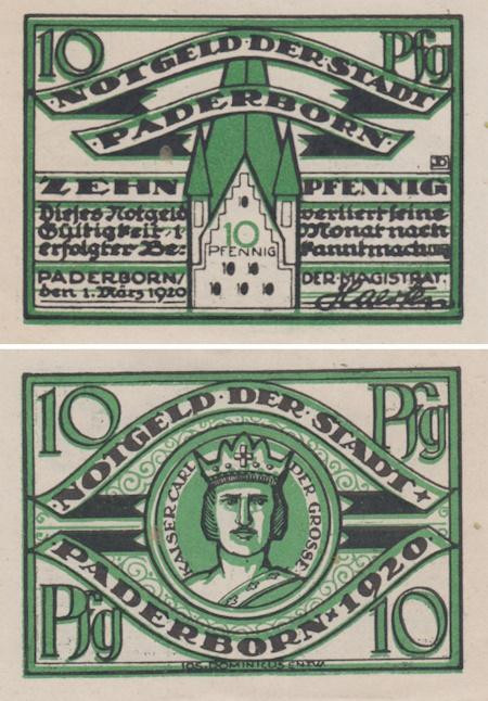  Бона. Германия. Падерборн 10 пфеннигов 1920 год. Нотгельд. (XF) 
