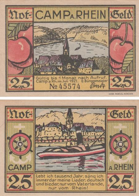  Бона. Германия. Камп-на-Рейне 25 пфеннигов 1921 год. Нотгельд. (XF) 