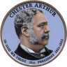  США. 1 доллар 2012 год. 21-й президент Честер Алан Артур (1881–1885). цветное покрытие. 