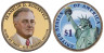  США. 1 доллар 2014 год. 32-й президент Франклин Рузвельт (1933–1945). цветное покрытие. 