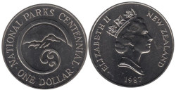 Новая Зеландия. 1 доллар 1987 год. 100 лет Национальному парку.