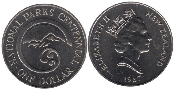  Новая Зеландия. 1 доллар 1987 год. 100 лет Национальному парку. 