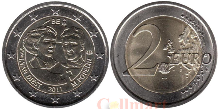  Бельгия. 2 евро 2011 год. 100 лет Международному Женскому Дню. 