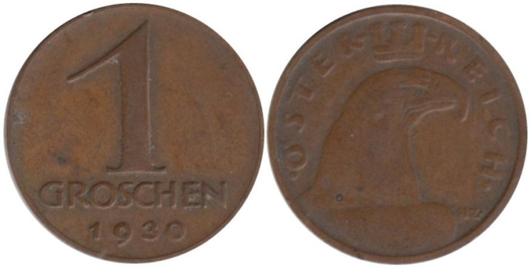 Австрия. 1 грош 1930 год. 