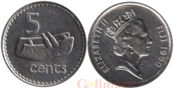 Фиджи. 5 центов 1990 год. Лали (щелевой барабан).