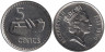  Фиджи. 5 центов 1990 год. Лали (щелевой барабан). 