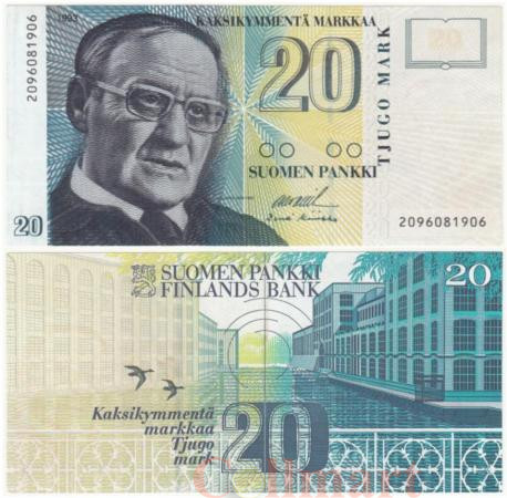  Бона. Финляндия 20 марок 1993 год. Вяйнё Линна. (XF)  
