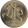  Литва. 10 центов 2008 год. Герб Литвы - Витис. 