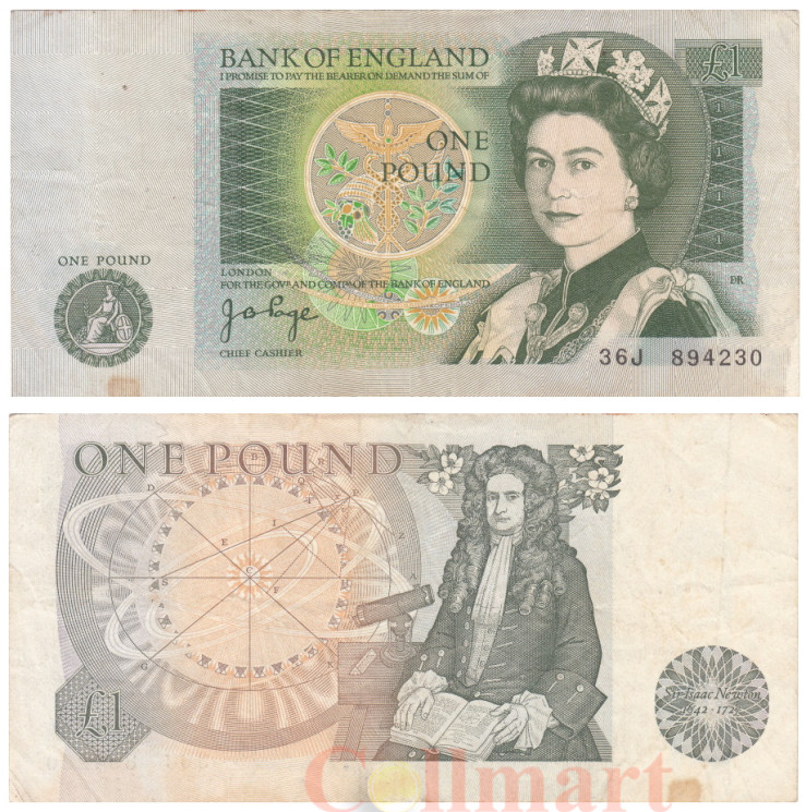  Бона. Великобритания 1 фунт 1978-80 год. Елизавета II. (подпись - J.B. Page) (F-VF) 