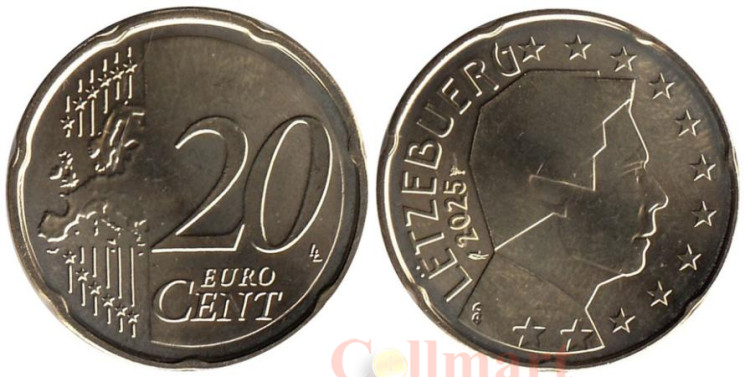  Люксембург. 20 евроцентов 2025 год. 