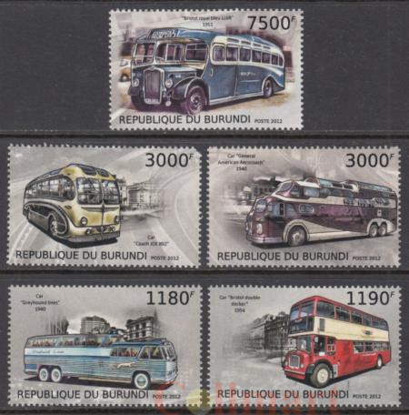  Набор марок. Бурунди 2012 год. Автобусы. (5 марок) 