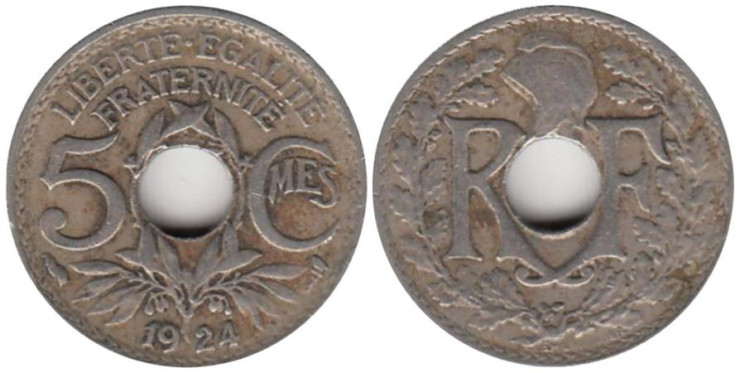  Франция. 5 сантимов 1924 год. 