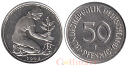 Германия (ФРГ). 50 пфеннигов 1994 год. Женщина, сажающая росток дуба. (F)