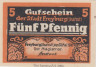  Бона. Германия. Фрайбург 5 пфеннигов 1920 год. Нотгельд. (XF) 