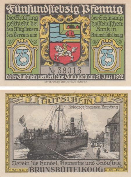  Бона. Германия. Брунсбюттельког 75 пфеннигов 1922 год. Нотгельд. (XF) 