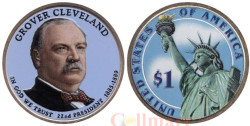 США. 1 доллар 2012 год. 22-й президент Гровер Кливленд (1885–1889). цветное покрытие.