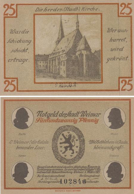 Бона. Германия. Веймар 25 пфеннигов 1921 год (вариант 3). Нотгельд. (XF) 