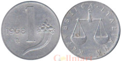 Италия. 1 лира 1958 год. Рог изобилия.