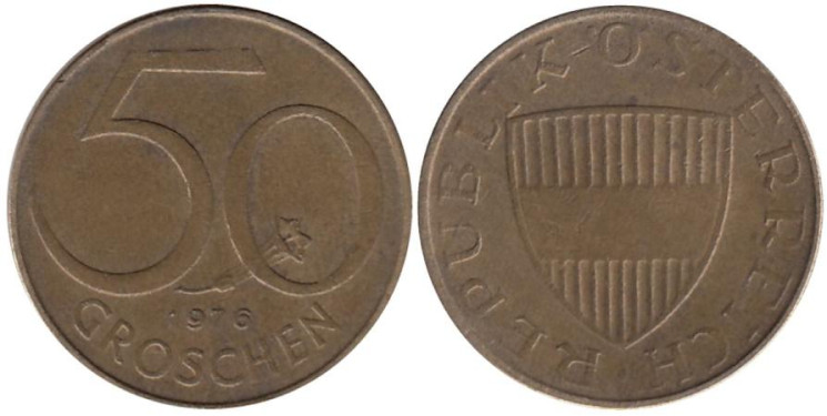 Австрия. 50 грошей 1976 год. 