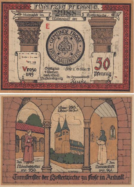  Бона. Германия. Фрозе 50 пфеннигов 1921 год. (E) Нотгельд. (XF) 