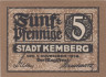  Бона. Германия. Кемберг 5 пфеннигов 1918 год. Нотгельд. (XF) 