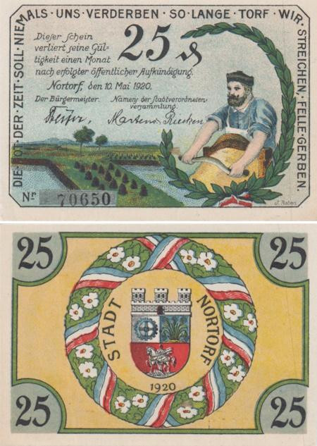  Бона. Германия. Норторф 25 пфеннигов 1920 год. Нотгельд. (XF) 