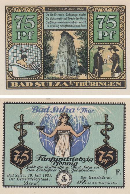  Бона. Германия. Бад-Зульца 75 пфеннигов 1921 год (серия F). Нотгельд. (XF) 