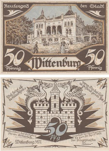  Бона. Германия. Виттенбург 50 пфеннигов 1922 год. Нотгельд. (XF) 