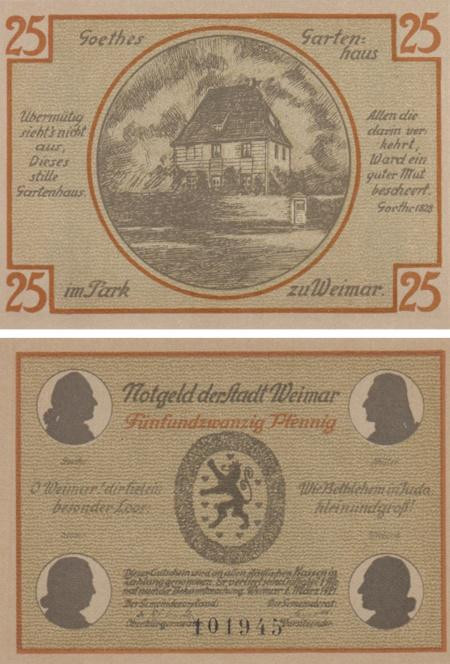  Бона. Германия. Веймар 25 пфеннигов 1921 год (вариант 4). Нотгельд. (XF) 