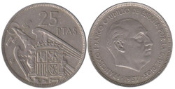 Испания. 25 песет 1957 год. Франсиско Франко. (72 внутри звезды)