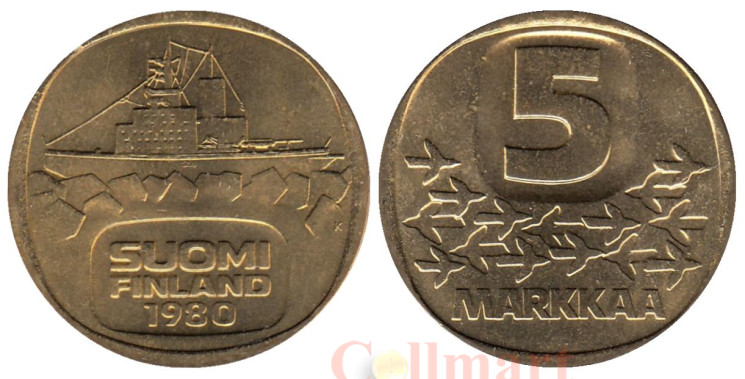  Финляндия. 5 марок 1980 год. Ледокол Урхо.  