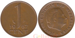 Нидерланды. 1 цент 1967 год. Королева Юлиана.