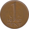  Нидерланды. 1 цент 1967 год. Королева Юлиана. 