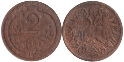 Австрия. 2 геллера 1903 год.